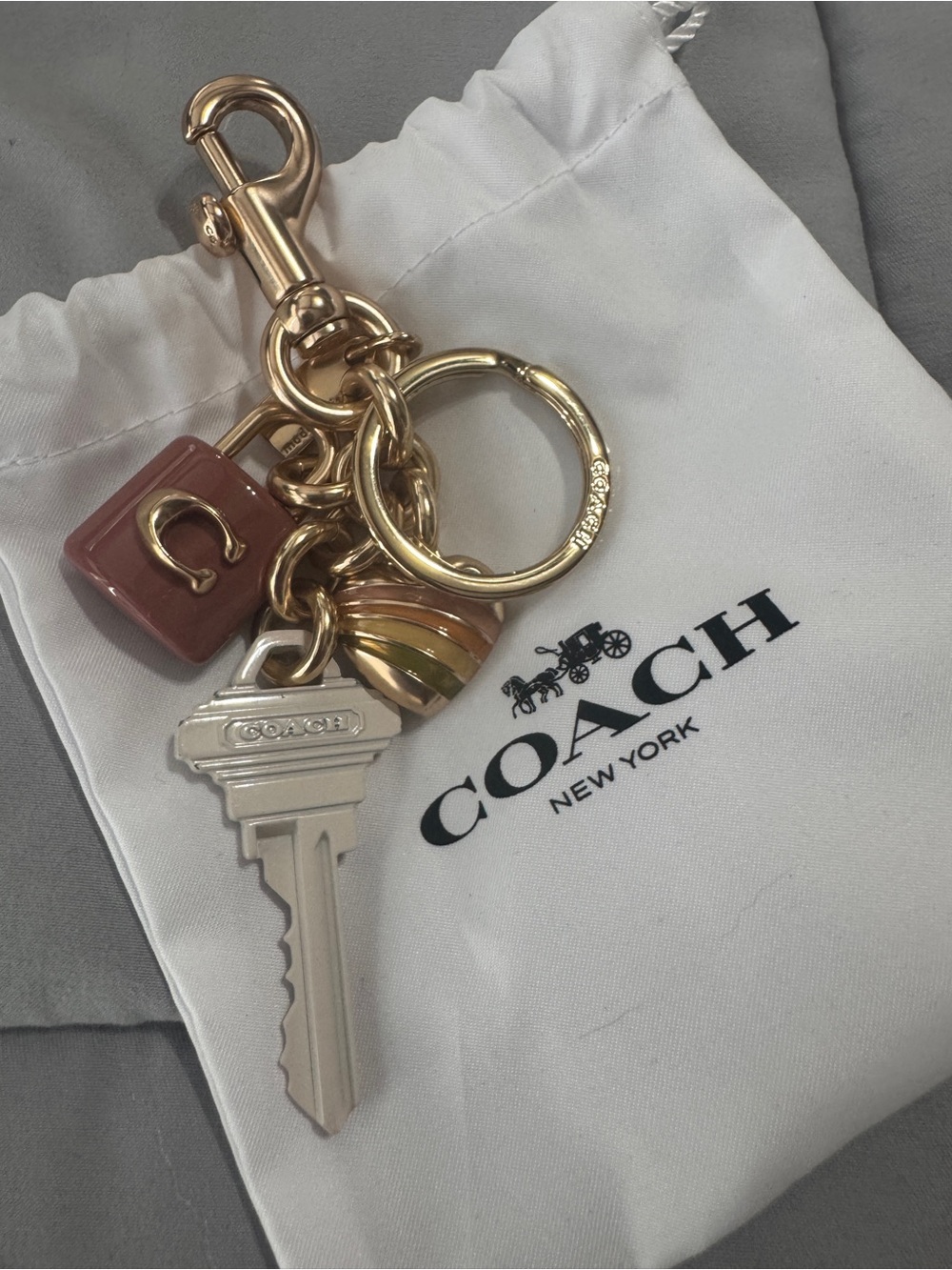 Coach Gold-Tone Multi Charm Keychain/Bag Charm